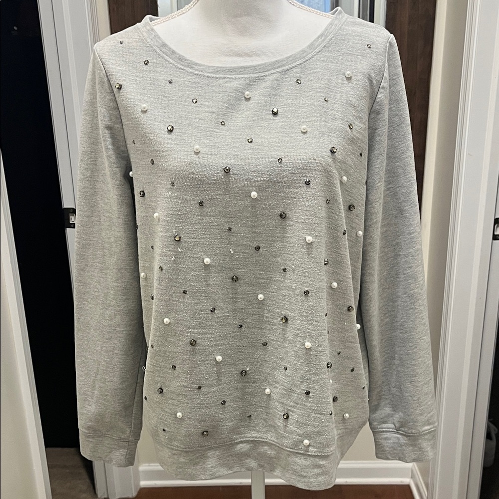 LOFT Gray Embellished Sweatshirt